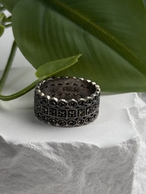 Vintage Art Deco Style 925 Sterling Silver Marcasite Band Ring Size 9