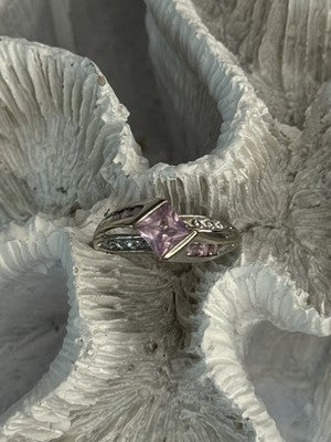10K White Gold Pink Topaz & Diamond Ring Size 7