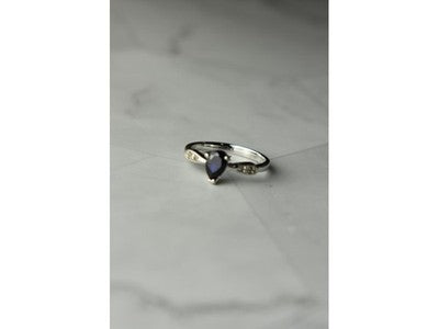 925 Sterling Silver Sapphire & White/Colorless Topaz Ring Size 7.5