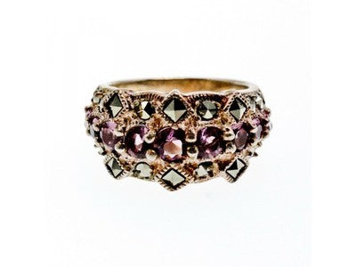 925 Sterling Silver Iolite & Marcasite Ring Size 6.5