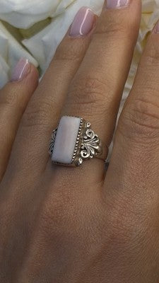 Ornate Art Deco Style 925 Sterling Silver Pink Abalone Ring Size 8.5