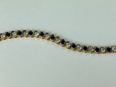 925 Sterling Silver Gold Plated Blue & White CZ Bracelet