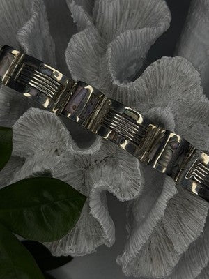 Vintage 925 Sterling Silver Abalone Mother of Pearl Bracelet Length 7