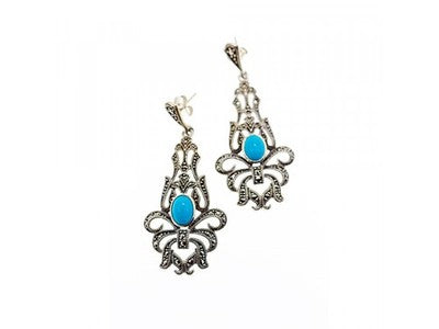 925 Sterling Silver Turquoise & Marcasites Earrings