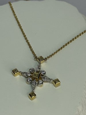 18K 750 YELLOW GOLD YELLOW & WHITE DIAMONDS 6.26 CT CROSSNECKLACE LENGTH 18 INCH