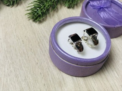 925 Sterling Silver Black Nephrite ( Jade ) Earrings