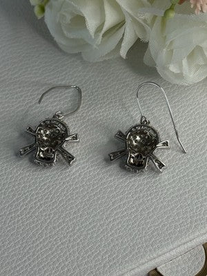 925 Sterling Silver Skull CZ Earrings Length 1.10 Inch