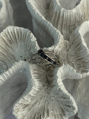 10K White Gold Sapphire & Diamond Ring Size 7