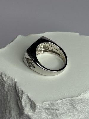 925 Sterling Silver Black Enamel & CZ Men'S Ring Size 11
