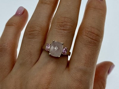 925 Sterling Silver Morganite & Spinel Ring Size 9