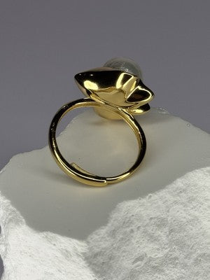 925 Sterling Silver  Gold Plated Pearl  "Ocean Mood" Ring Size Adjustable