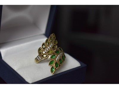 925 Sterling Silver With Gilding Green Alpanite & CZ Ring Size 8.5