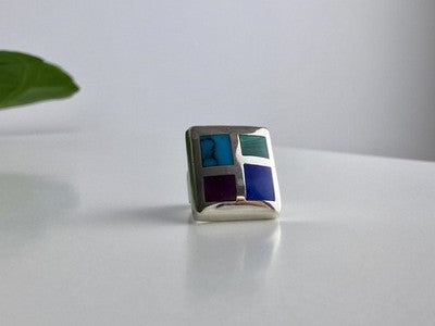 925 Sterling Silver Multicolor Agate Ring Size 5.5