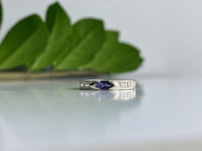925 Sterling Silver Iolite & CZ Band Ring Size 6.5