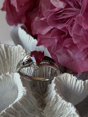 925 Sterling Silver Pink Sapphire Heart Ring Size 10