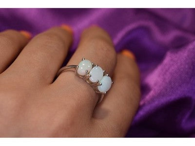 925 Sterling Silver Opal Ring Size 9