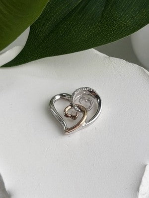 JWBR 10K Yellow Gold & 925 Sterling Silver Diamond Heart Pendant