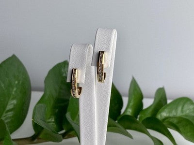 10K Yellow Gold White Sapphires Classic Stud Earrings