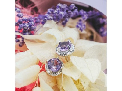 925 Sterling Silver Amethyst Stud Earrings