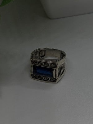 HarlemBling 925 Sterling Silver Sapphire & Marcasite Ring Size 8