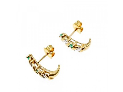 10K Yellow Gold Emerald & Diamond Stud Earrings