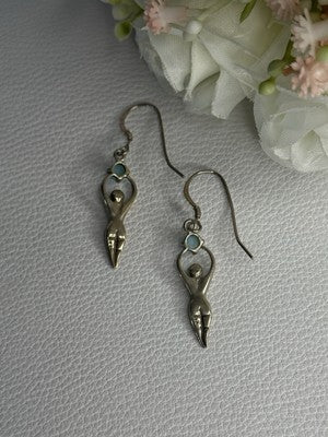 Dancing Girl 925 Sterling Silver Larimar Earrings Length 1.60 Inch