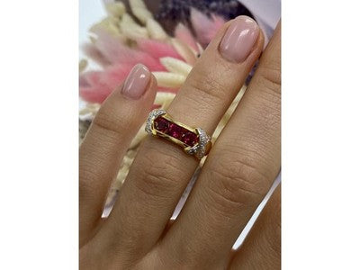 925 Sterling Silver Gold Plated Pink Topaz Ring Size 5