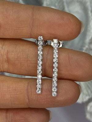 14K WHITE GOLD DIAMONDS EARRINGS LENGTH 1.13 INCH