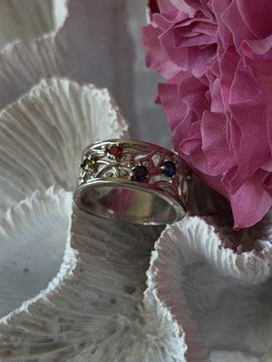925 Sterling Silver Multi Color Spinel Ring Size 7