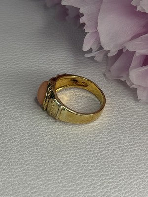 925 Sterling Silver Gold Plated Coral Ring Size 9
