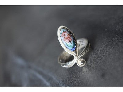 Ring with Enamel "Flowers" Size 6.5