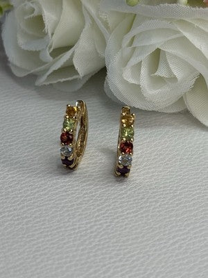 925 Sterling Silver Gold Plated Multicolor Stones Earrings Length 0.62 Inch