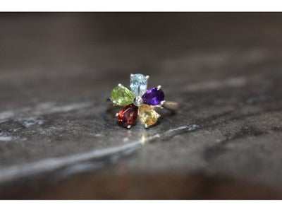 925 Sterling Silver Multi Gemstones "Flower" Ring Size 6.5