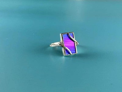 925 Sterling Silver Anodized Titanium & Quartz Ring Size 10.25
