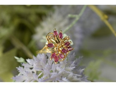 14K Yellow Gold Spinel & Diamonds Ring Size 10.5