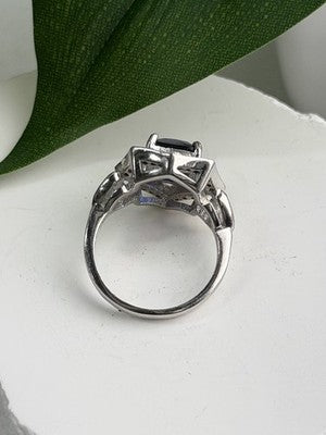925 Sterling Silver Sapphire & Beryl Ring Size 5.5