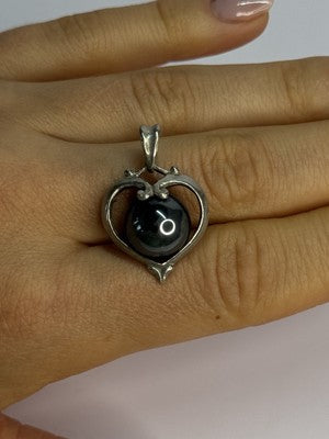 925 Sterling Silver Hematite Heart Pendant Length 1.1 Inch