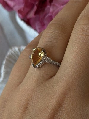 925 Sterling Silver Citrine Ring Size 7