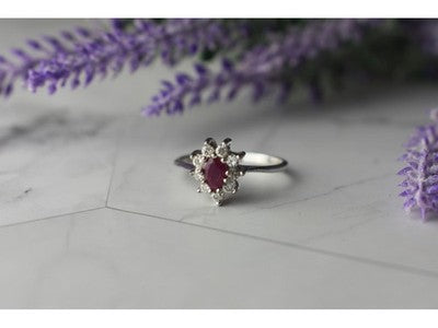 925 Sterling Silver Pink Spinel and CZ Ring Size 8