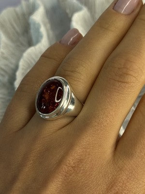 925 Sterling Silver Amber Ring Size 7