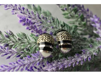 925 Sterling Silver Black Nephrite & Marcasites Earrings