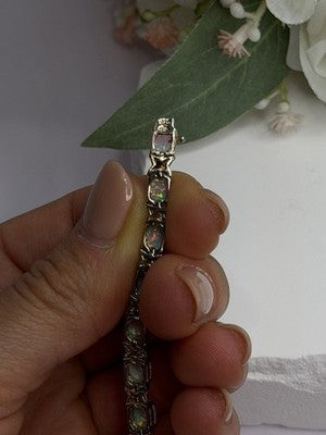925 Sterling Silver Gold Plated Shiny Opal Bracelet Size 7