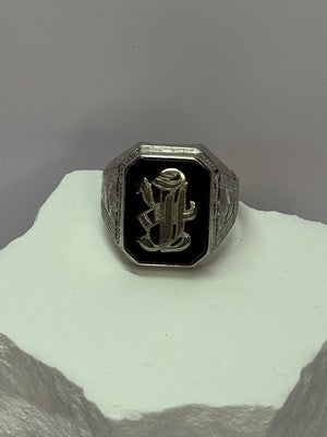 10K WHITE GOLD VINTAGE ART DECO BLACK ONYX RING SIZE 8