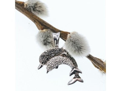925 Sterling Silver Spinel Dolphins Pendant