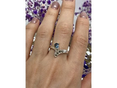 925 Sterling Silver Topaz & Marcasites Ring Size 10