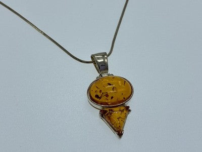925 Sterling Silver Amber Chain With Pendant