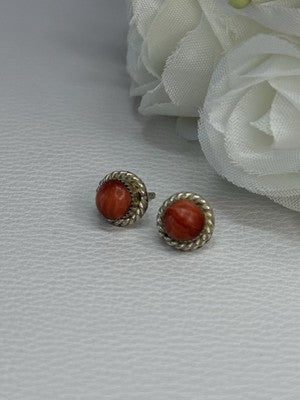 925 Sterling Silver Coral Earrings Length 0.30 Inch