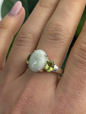 Joy 925 Sterling Silver Jade & Peridot Ring Size 10