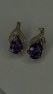 925 Sterling Silver Pear-Cut Amethyst Earrings