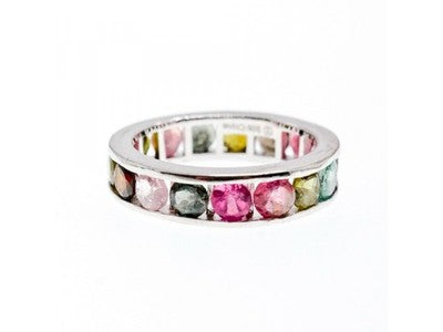 925 Sterling Silver Multi Gemstones Ring Size 8.5